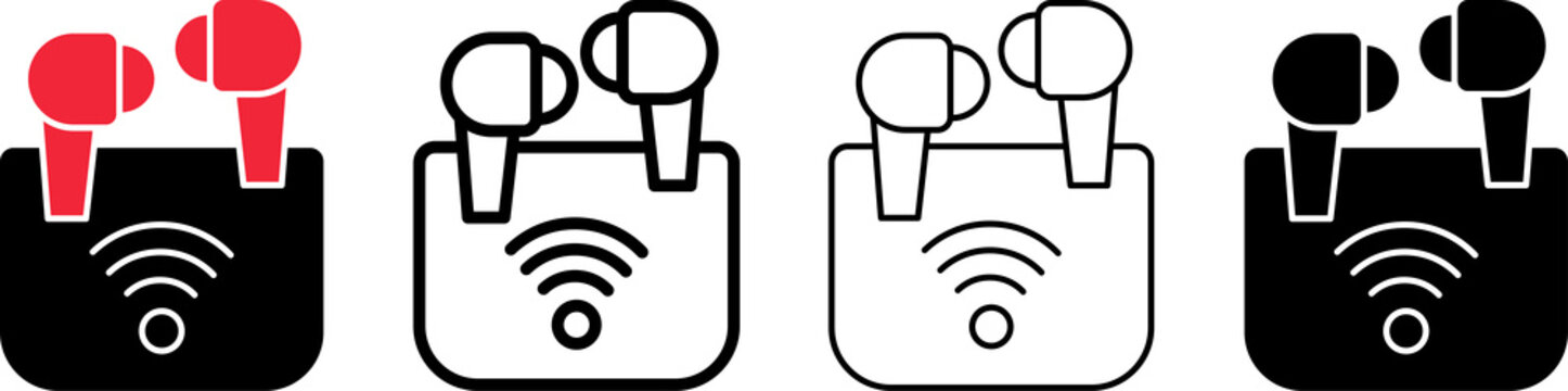Wireless Earbuds Icon Set in Filled, Outline Color and Outline Line Styles.