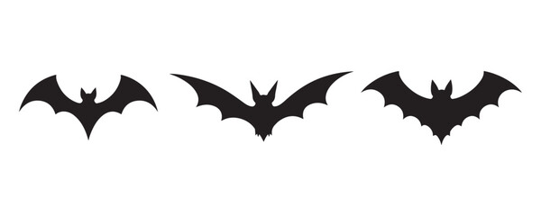 Fototapeta premium Three Spooky flying bat silhouette vector, Halloween bat icon