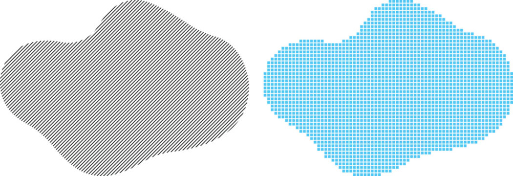 Pixelated and line vector abstract shapes gray and blue organic forms for digital design