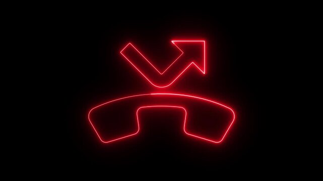 glowing neon Missed Call icon animation on black background. missed, call, phone, icon, neon, glowing, 