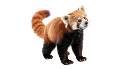 Rare wild red panda standing looking curious isolated on transparent background cut out © Ivan