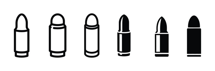 Ammunition cartridge and bullet icon vector featuring firearm ballistics shooting sports and equipment symbols for graphic design © ARIF AHMED 06