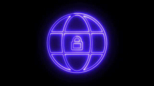 Neon globe icon animation plane world map neon black background. Animated neon line globe dollar symbol World or Earth sign