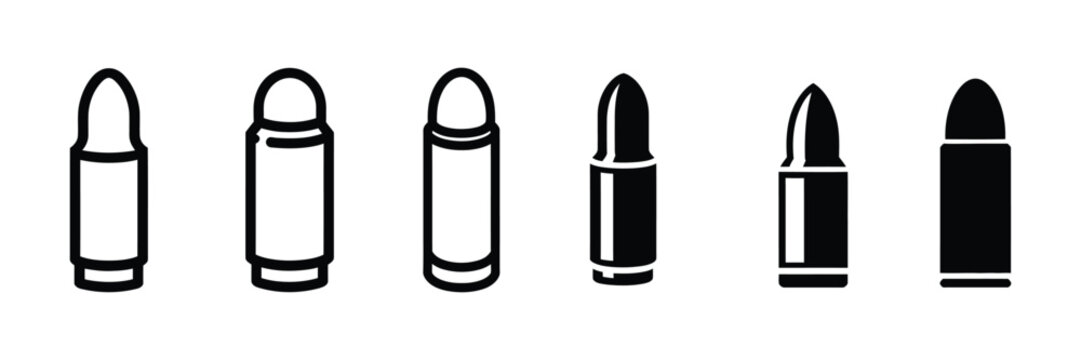 Ammunition cartridge and bullet icon vector featuring firearm ballistics shooting sports and equipment symbols for graphic design