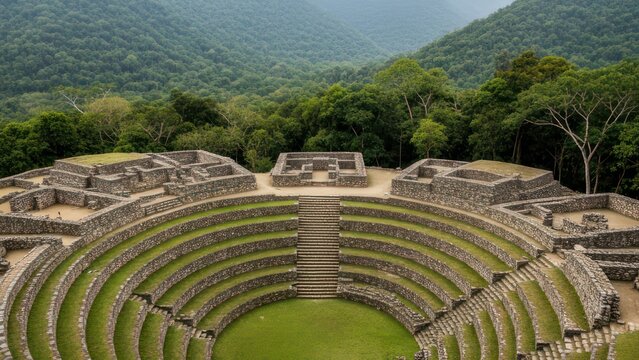 Ancient Circular Stone Amphitheater in Jungle