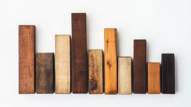 Wooden blocks forming a bar graph on white background.