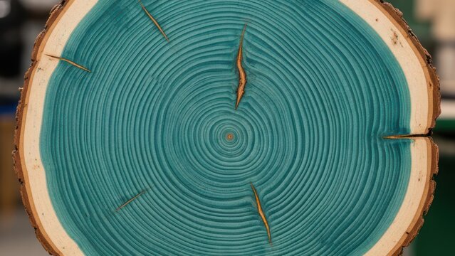 Teal Dyed Tree Ring Cross Section