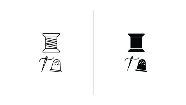 Premium Sewing tools like spool of thread and thimbles on white and black backgrounds Vector Icon Isolated on White Background