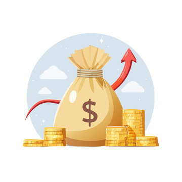 Money bag with coins and upward arrow