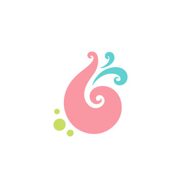 Pink and teal abstract swirl with green dots