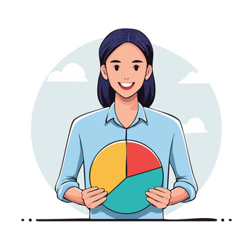 Woman holding colorful pie chart illustration