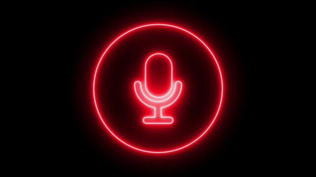 Microphone icon animation with circle background. music bar in microphone icon of Motion graphics concept. 4k Voice recording podcast mic microphone button icon animation. neon line microphone icon 