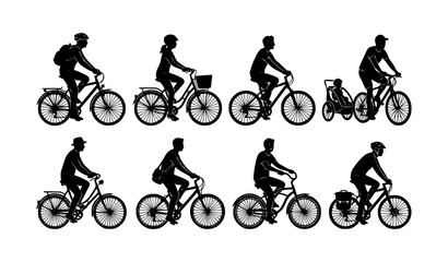 Fototapeta premium Casual Bicycle Rider Silhouette Set Urban Cycling Vector