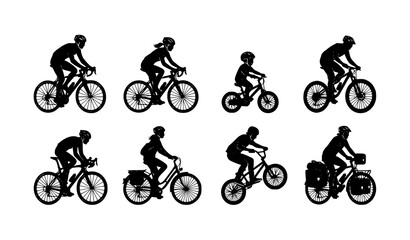 Obraz premium Bicycle Rider Silhouette Collection High Detail Cyclist Vector Set