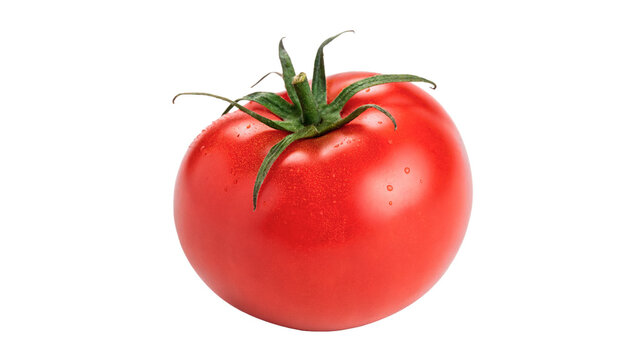 Single ripe red tomato fresh organic vegetable isolated on transparent background cut out