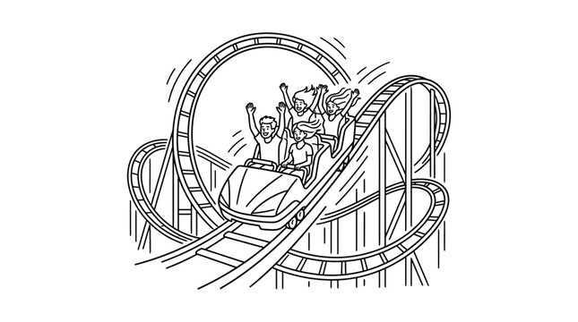Excited People on Roller Coaster Ride, Thrill Park Fun