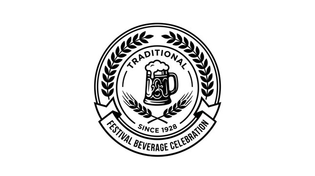 Vintage Beer Mug Emblem, Traditional Festival Beverage Celebration Since 1928