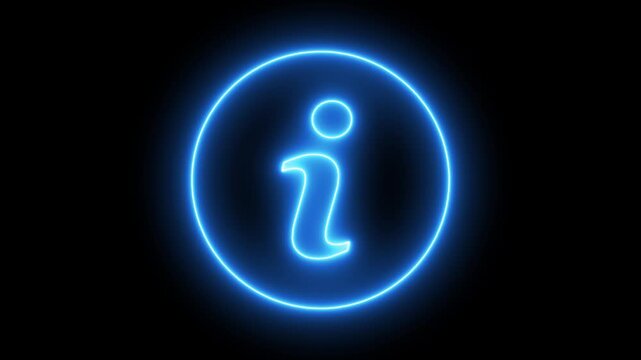 Neon information sign animation icon glowing help desk info, 4k