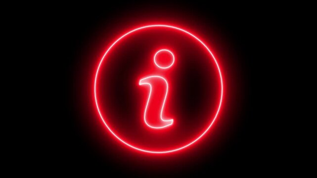 Neon information sign animation icon glowing help desk info, 4k