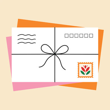 Flat Illustration of a Tied Envelope with Stamp and Ribbon for Mail and Communication Design