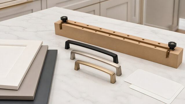 Cabinet D pull drilling jig with blank cards