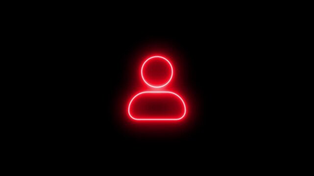 User neon line icon 4k video animation on the black background. Glowing neon light people icon animation. profile people man male identity account icon sign symbol on black background