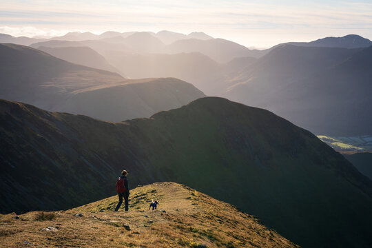 Views across Rannerdale, Crummock Water with the summit of Mellbreak in the distance in the Lake District on a sunny winters morning in Cumbria, England UK.