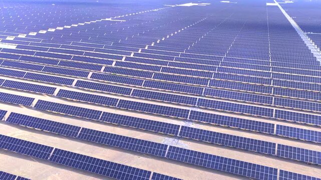 Wide shot of solar energy power plant across northwest wilderness, sustainable electricity production， chinese energy, energy base