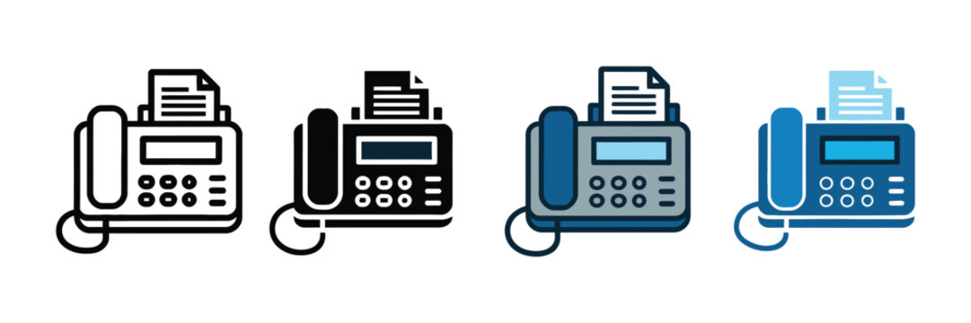 Fax machine icon vector set featuring landline telephone document scanner office communication and business hardware symbols