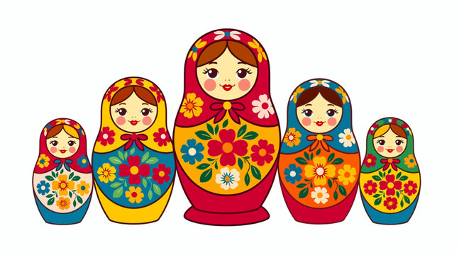 Traditional Russian Matryoshka Dolls - Nested Folk Art Toys