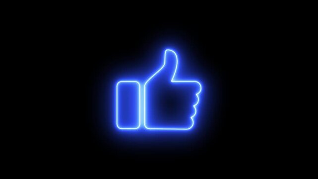 Glowing neon sign like icon animation, alpha channel, 4K Hand thumb up icon, hand icon like animation.