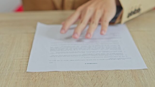 Business person offering legal contract document for signing close up
