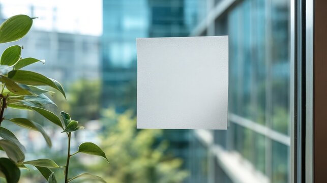Stunning photo of square sticker mockup on glass window, daylight.