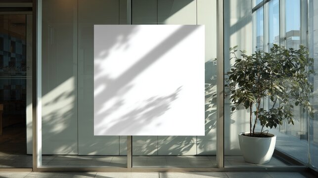 Stunning photo of square sticker mockup on glass window, daylight.
