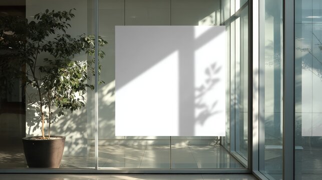 Stunning photo of square sticker mockup on glass window, daylight.