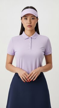 Woman in sportswear posing against a plain backdrop for fashion editorial