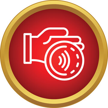 Hand holding a coin with wireless signal icon representing contactless payment