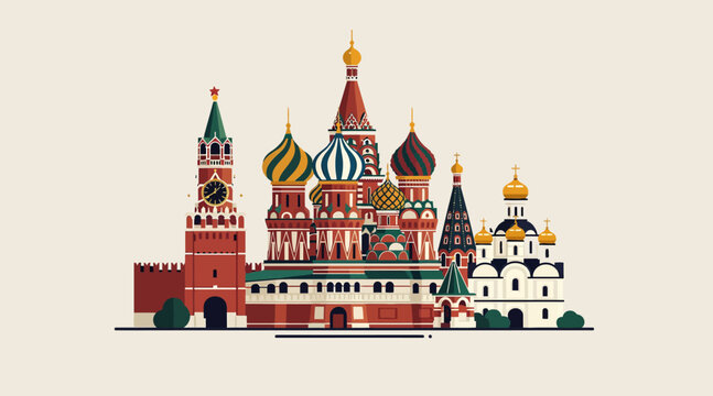 St. Basil's Cathedral Moscow Landmark Russian Architecture Colorful Domes Flat Design