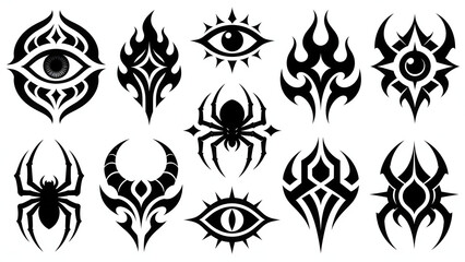 Naklejka premium Original Tribal Symbol Vector Collection Featuring Abstract Fantasy Emblems and Decorative Icon Designs