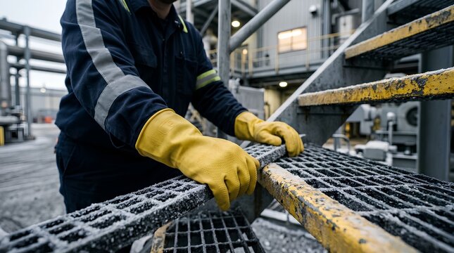 Construction Worker Installing Concrete Blocks at Building Site