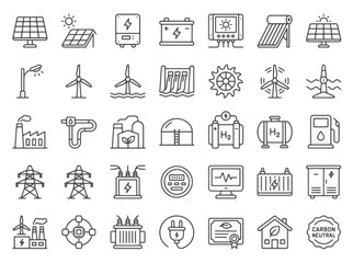Fototapeta premium Renewable energy and green power technology icons with renewable, sustainable