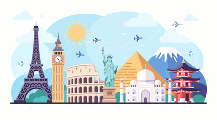 Fototapeta premium World Travel Landmarks Flat Design Vector Art
