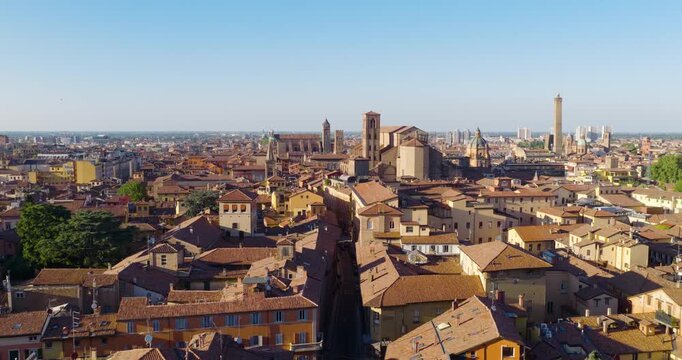 Flying Towards The Basilica Di San Petronio In Bologna, Italy. - aerial shot
