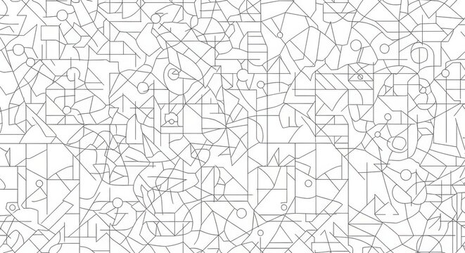 Intricate abstract white line art pattern detailed geometric shapes and structures overlayed network