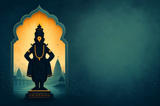 Holy Ashadi Ekadashi Festival Artwork Showing Lord Vitthal Vithoba Vithuraya Vithu Mauli Pandurang Chandrabhaga River and Pandharpur Temple
