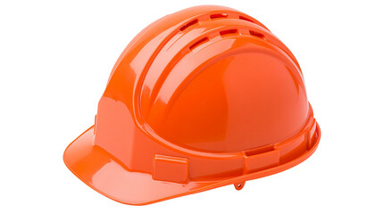 Orange plastic hard hat with ventilation slots, isolated on transparent background © Emilia