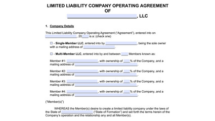 Fototapeta premium LLC Operating Agreement Form, color vector illustration