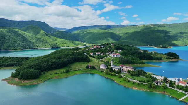 Drone flight over a lake