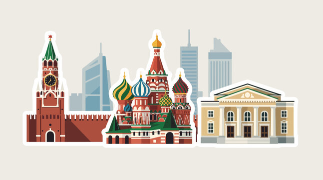 Moscow Cityscape: Kremlin, St. Basil's Cathedral Skyline Vector Illustration