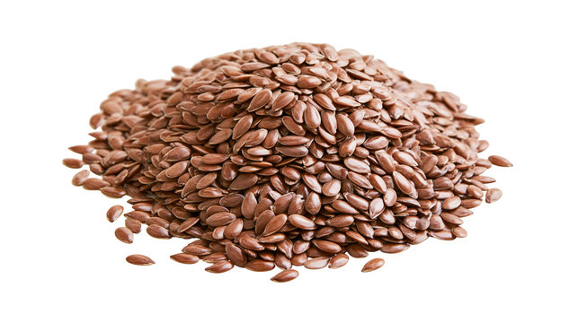Heap of brown flax seeds, isolated on transparent background